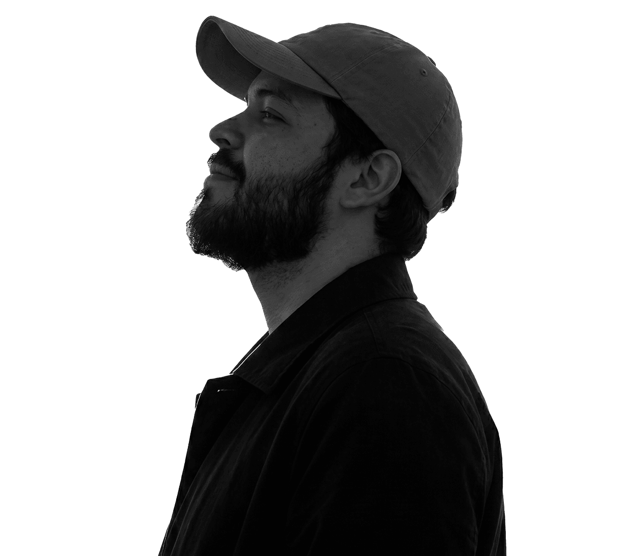Sam Marxz, in profile, wearing a cap