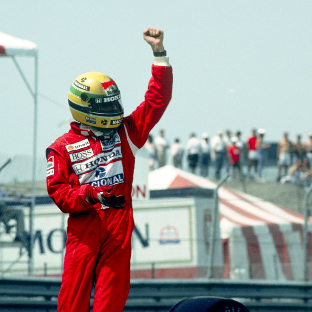 Ayrton Senna celebrating