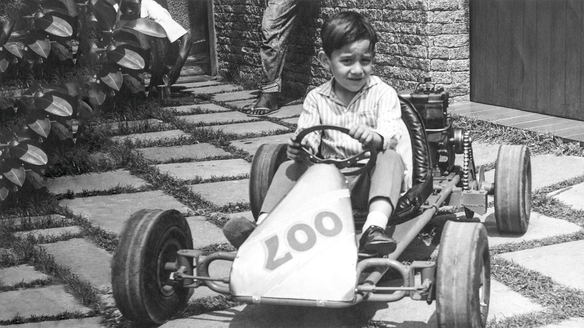 Ayrton Senna with his kart at 4 years old